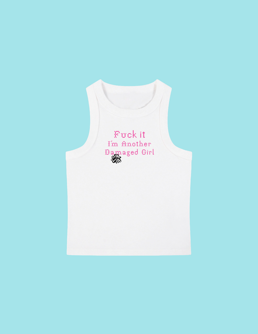 Snow Washed Fuckit Tank Top - White